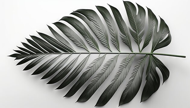  a large green leaf on a white background with a shadow of a leaf on the left side of the image and a green stem on the right side of the image.  generative ai