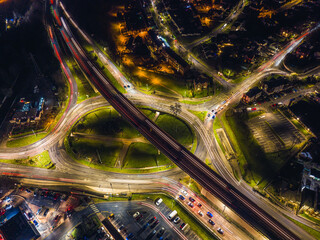 Fototapeta na wymiar Night Top Down over Penn Inn Flyover and Roundabout from a drone Newton Abbot, Devon, England 