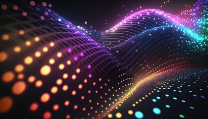 Abstract background of connected points. cyber particle waves. Big data stream. neon gradient. Grid illustration created with generative ai technology