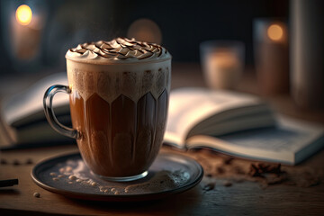 Cappuccino in a cup with lush foam and cinnamon. Vegetarianism. Illustrations Generative AI