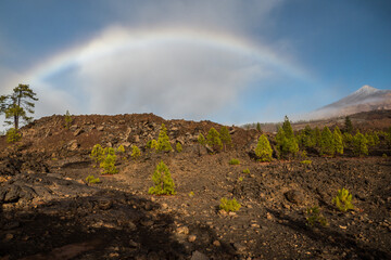 clouds and rainbow at El Teide view with rainbow Tenerife Canary Islands, Spain