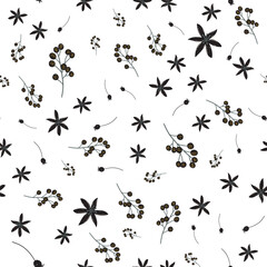 Seamless pattern with flowers. Vector flowers. Flat style. Leaves, bouquet, herbs. Textile