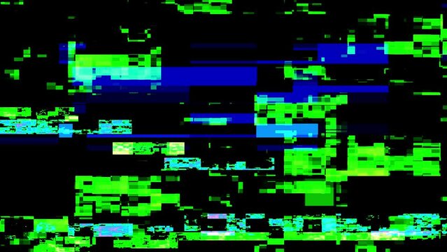 Digital noise on screen. Glitch and digital error noise in blue colors. Loop background for intro and logo
