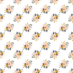 Obraz premium Seamless pattern with flowers. Simple vector flowers. Leaves, branches. Pattern with ornamental grasses. Flat style. Fabric design, textiles, print.