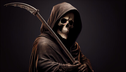 Naklejka na ściany i meble The grim reaper with a scythe portrait of the teath, generative ai