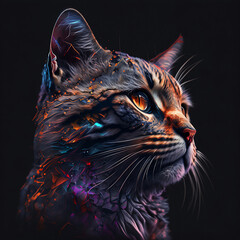 Cosmic abstract cat, Cat Wall Art, Digital Art Print, Wall Art, AI Art, 8k, Generative AI