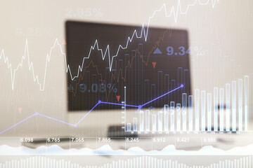 Abstract creative financial graph on modern laptop background, financial and trading concept....