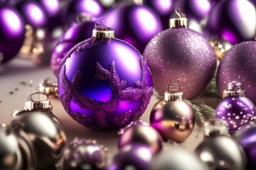Obraz premium purple christmas balls - Generate AI