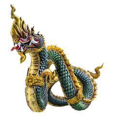 King of naga, naka  Thailand dragon or serpent king on white background