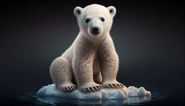 Klimawandel - Baby Eisb&auml;r auf Scholle, Generative AI