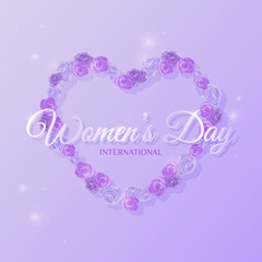 International Women's day card with heart and roses. 