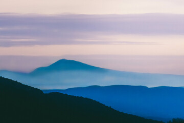 mountains in the fog