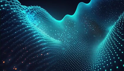 Abstract background of connected blue points. cyber particle waves. Big data stream. neon gradient. Grid illustration created with generative ai technology