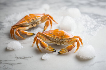 Well grown crabs ready for cooking  on a table