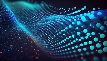 Abstract background of connected blue points. cyber particle waves. Big data stream. neon gradient. Grid illustration created with generative ai technology