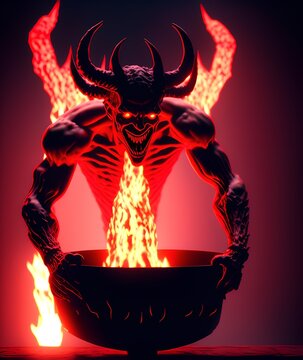 Devil with Cauldron, Generative AI Illustration