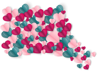 Paper art of love and Origami made shape of heart on pastel pink flying with copy space.Mother's Day,Happy Women,Vector Valentine's Day and paper cut concept.