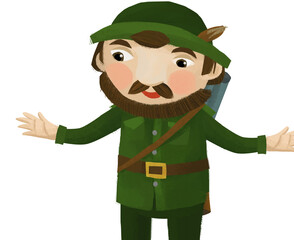 cartoon scene with hunter forester isolated illustration for children