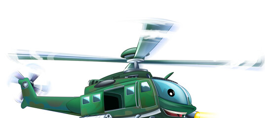 cartoon scene with military helicopter flying on duty illustration for children