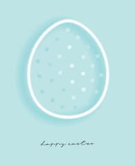 Happy Easter. Cute Easter Vector Illustration with White Glowing Neon Easter Egg with Dots on a Pastel Blue Background. Modern Easter Holidays Print with Dotted Egg ideal for Card, Wall Art, Banner.