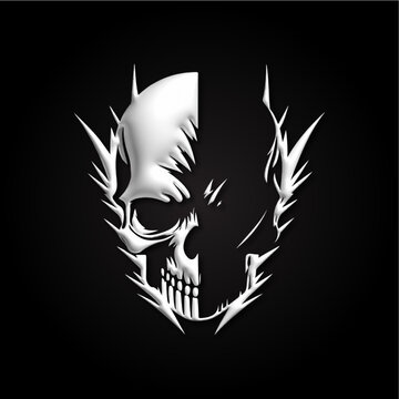 3d skull logo Design Black and white, skull illustration