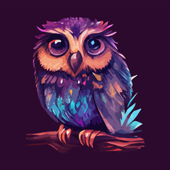 Colorful Owl in Firest in Vector Illustration