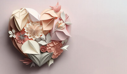 Origami heart with flowers