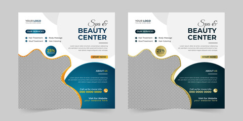 Modern Spa Beauty Center social media post, Digital marketing promotion ads sales and discount web banner vector template design
