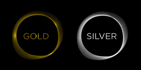 Round frame set. Gold and Silver round glowing frames with space for placing text. Vector illustration on black background