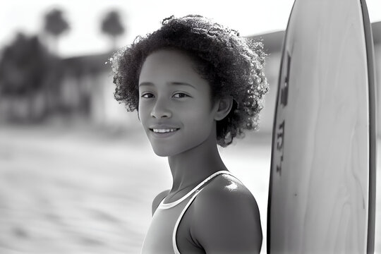 African American surfer girl, Generative AI