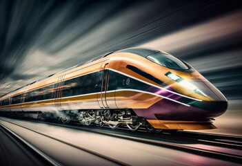 Fototapeta premium High-Speed Railway Journey: 8K AI-Generated Render of a Modern Locomotive