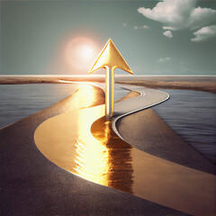 Arrow at empty road.