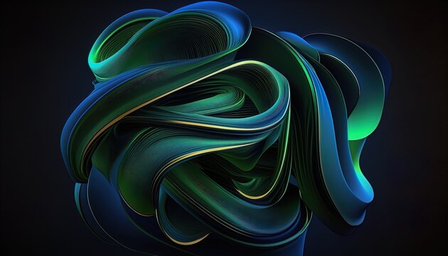 Abstract green 3D Business Technology Aurora Silk Background created with generative ai technology