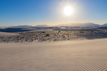 Sunny view of the landscape of White Sands National Park