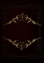 Abstract grunge dark red background with golden patina and frame