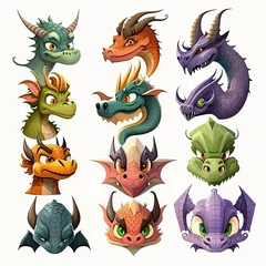 Zelfklevend Fotobehang Draak Selection of comic dragon heads - Created with generative AI technology 