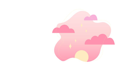 Modern beautiful landscape with gradient in pastel colors. Sunset, dusk icon. Sun time vector illustration with clouds on abstract spot background.