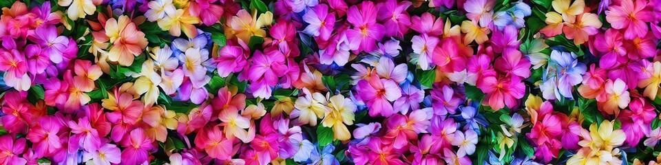 Naklejka na ściany i meble Colorful tropical flowers - bright and vibrant exotic floral panoramic image