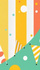 Obraz premium Balloons birthday party banner or background with colorful balloon, gift, carnival cap, confetti, candy and streamer. Flat lay style. Copy space for greeting text 