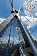Fototapeta premium Closeup of cable stayed bridge avenue marginal Pinheiros in Sao Paulo, Brazil
