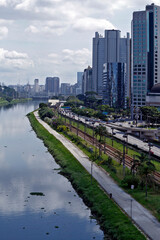 Urban landscape with river and roads in the Marginal Pinheiros. Sao Paulo city, Brazil
