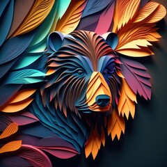 Paper cut art symbolized with the face of an Bear. Colored paper. Generative AI.