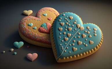 Romantic heart-shaped cookies, Generative AI