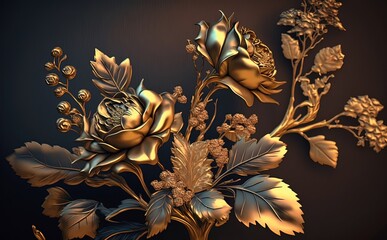 Beautiful fantasy vintage gold flower - Generative AI