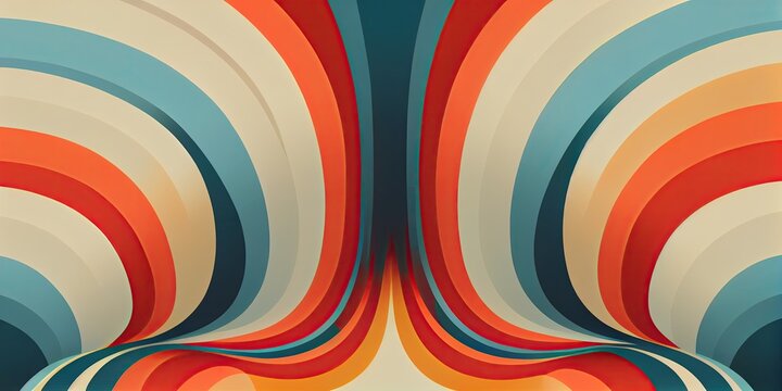 Symmetrical And Minimalistic 1970s Backgrounds. Retro Colorful Abstract Art, Vector . Generative AI.