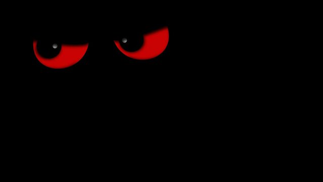 Evil Red Blinking Eyes on Black Background 4K Loop features a pair of red evil angry looking eyes looking around and blinking in the dark.
