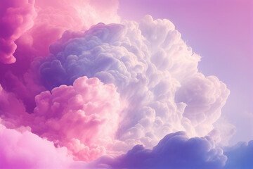 Background of fluffy baby pink pastel cotton candy clouds in the sky. Generative AI  