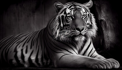 Schwarz weiß Portrait von einem Tiger. Perfektes Wandbild - Generative Ai