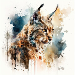 Lynx in watercolor - obrazy, fototapety, plakaty