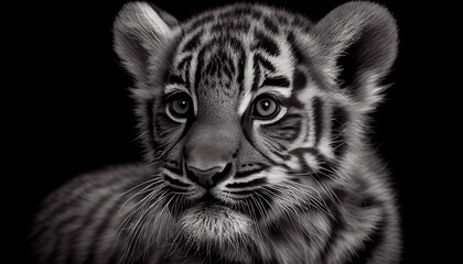 Schwarz weiß Portrait von einem Tiger Baby. Perfektes Wandbild - Generative Ai
